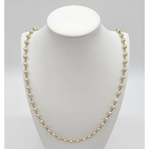 Vintage Faux‎ Pearl Classic Gold Chain Spacers Necklace - Picture 1 of 3